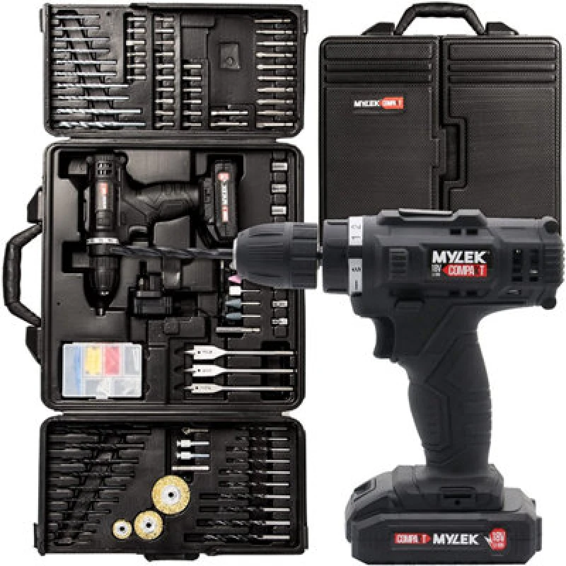 Image of Mylek 18V Cordless Li-Ion Drill With 151 Accessory Diy Kit