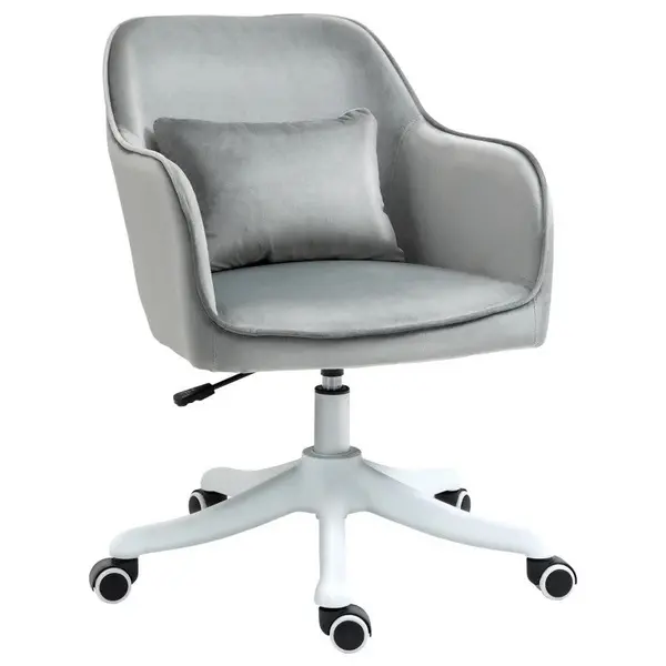 Image of ProperAV Velvet-Feel Adjustable Swivel Office Chair with Massage Lumbar Pillow (Grey)