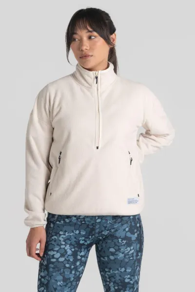 Image of Craghoppers Co2 Renu Half Zip Fleece Top - Cream, Size 12, Women