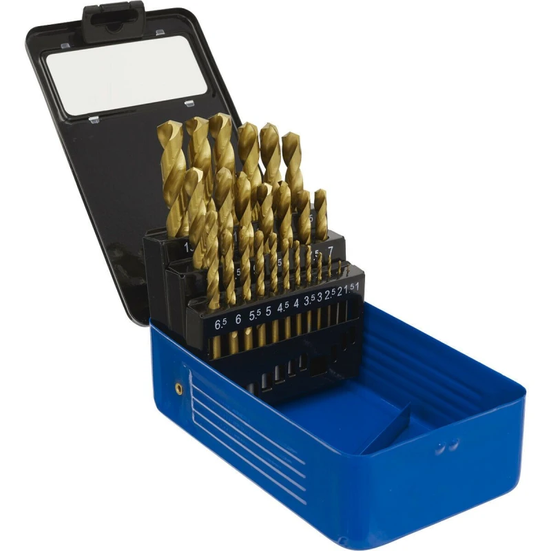 Image of Loops 25 Piece Fully Ground HSS Drill Bit Set - 1mm to 13mm Sizes - Split Point Tip Multi