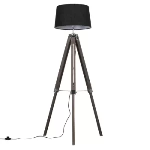 Image of Clipper Light Wood Tripod Floor Lamp with Black Doretta Shade