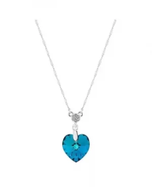 Image of Jon Richard Silver Plated Blue Heart Short Pendant Necklace Embellished with Swarovski Crystals
