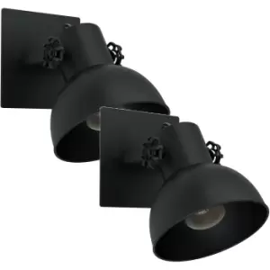Image of 2 PACK LED Wall Light / Sconce Black Steel Adjustable Round Shade 1x 28W E27