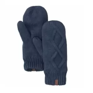 Image of Timberland Womens/Ladies Leather Loop Cable Knit Mittens (One Size) (Navy)