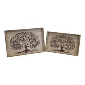 Image of Set Of 2 Tree Of Life Wooden Trays