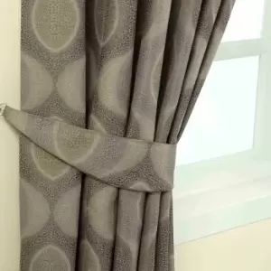 Image of Homescapes - Grey Modern Curve Jacquard Curtain Tie Back Pair - Grey and Silver
