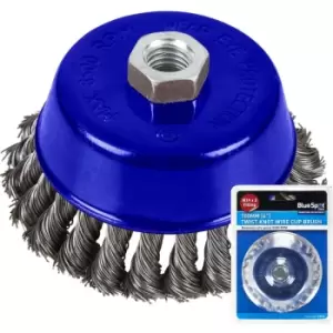 Image of Bluespot - Twist Knot Wire Cup Brush Rust Paint Removal M14 x 2 100mm 4'