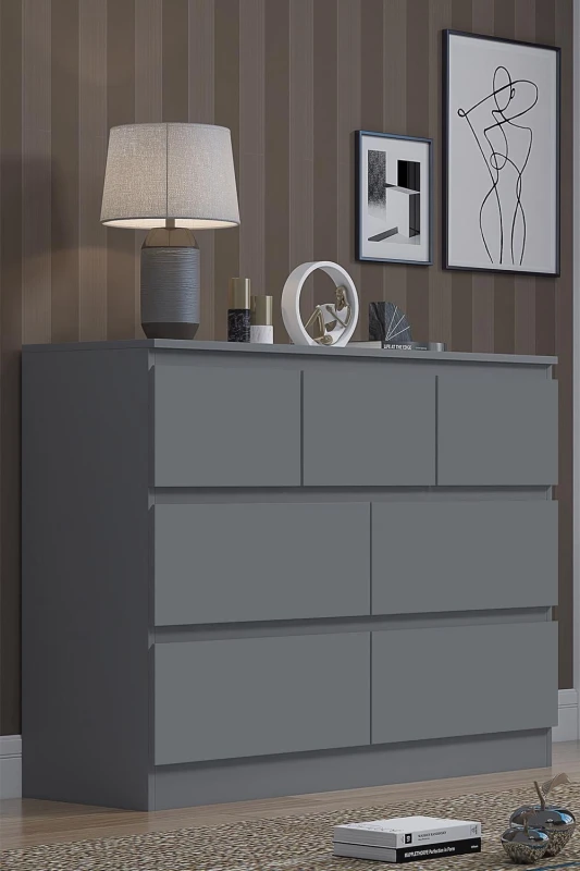 Image of FWStyle 7 Drawer Chest Of Drawers Dark Matt Grey Scratch Resistant Coating Dark Grey