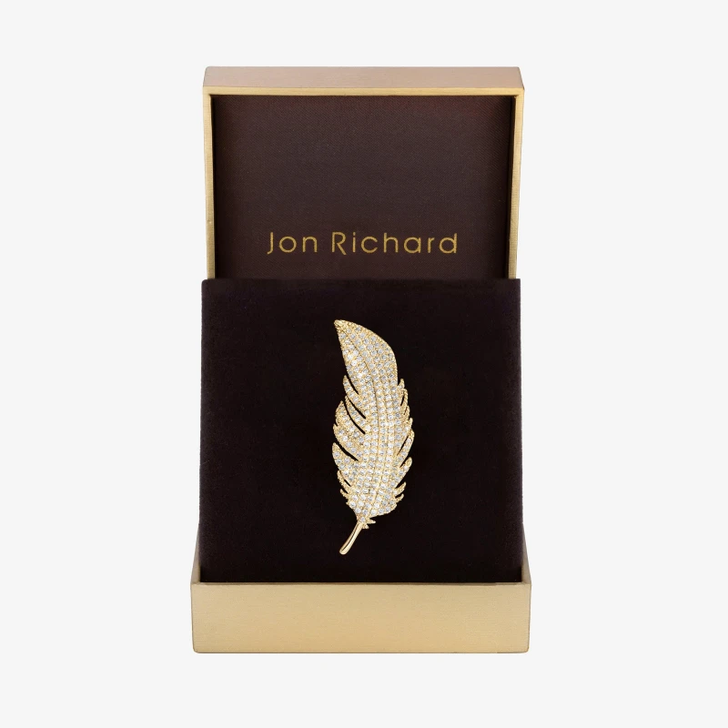 Image of Jon Richard Gold Plated Cubic Zirconia Leaf Brooch - Gift Box Jewellery Sets One Size Gold 40861710000