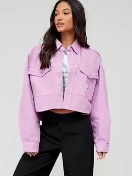 Image of Calvin Klein Jeans Oversized Crop Denim Shirt - Lilac, Purple, Size S, Women
