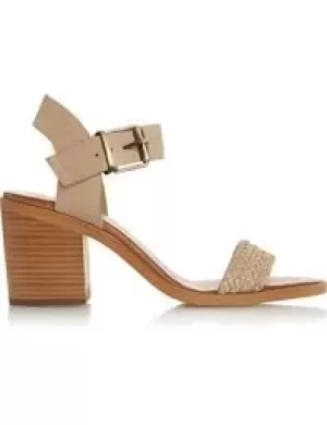 Image of Bertie Taupe Leather 'Irine' Mid Block Heel Ankle Strap Sandals - 4