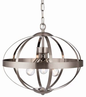 Image of 3 Light Cage Ceiling Pendant Brushed Steel, E14