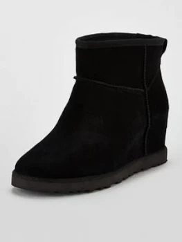 Image of UGG Classic Femme Hidden Wedge Mini Ankle Boots - Black, Size 6, Women