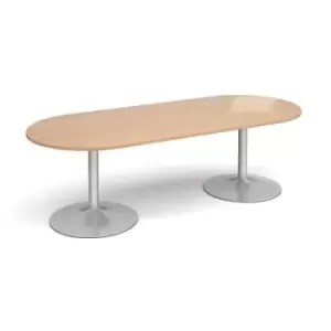 Image of Trumpet base radial end boardroom table 2400mm x 1000mm - silver base and beech top