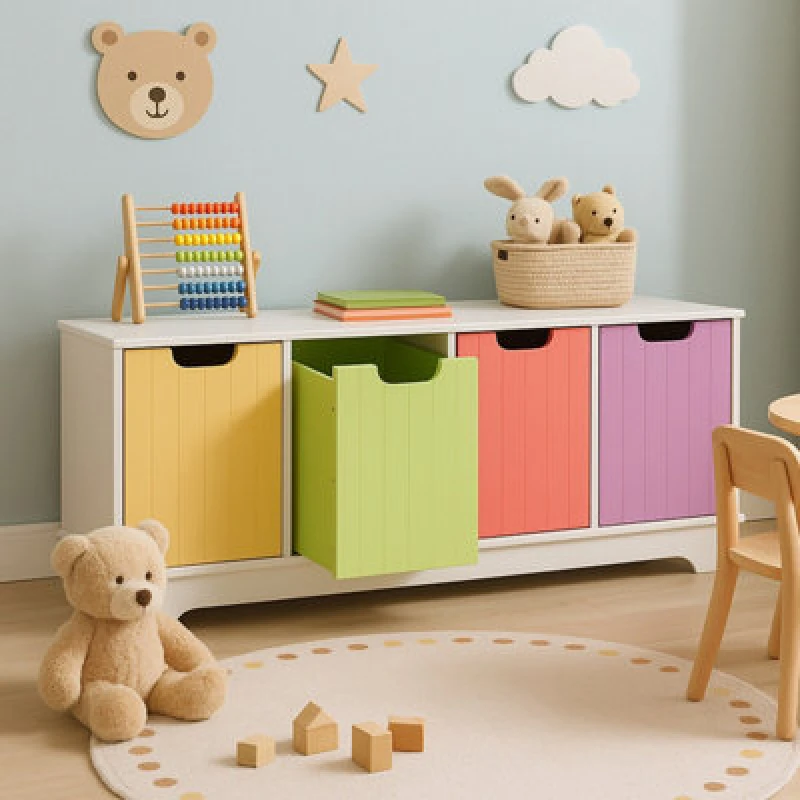 Image of Orsina Funky Kids White 4 Coloured Boxes Storage Unit, Durable Coloured Boxes For Kids, Reliable Mdf Boxes For Room