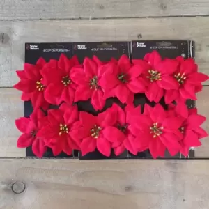 Image of 3 x Pack of 4 clip on Red Christmas 10cm Poinsettias Decorations for Tree Wreath Garland Flower Craft