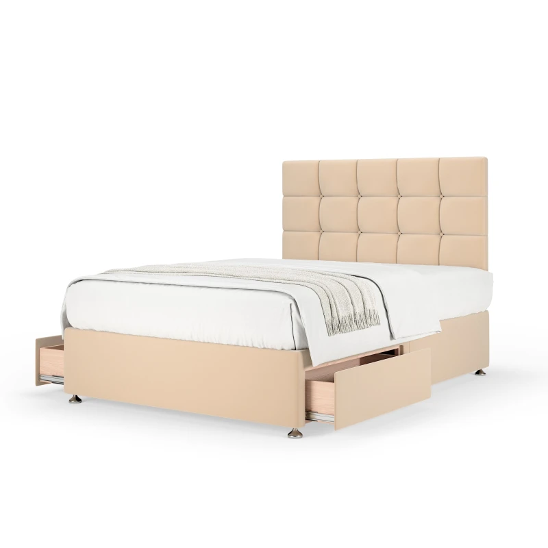 Image of Bedmaster Bedmaster Plush Velvet 2 Drawer Divan Base And Square Headboard in Natural Size: Small Double Natural Small Double Unisex 7867870746284