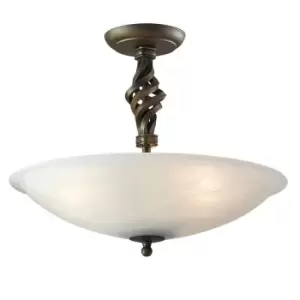 Image of 3 Bulb Semi-Flush Uplighter-Iron-Tight Swirl Stem Design-Black/Gold-LED E14 60W