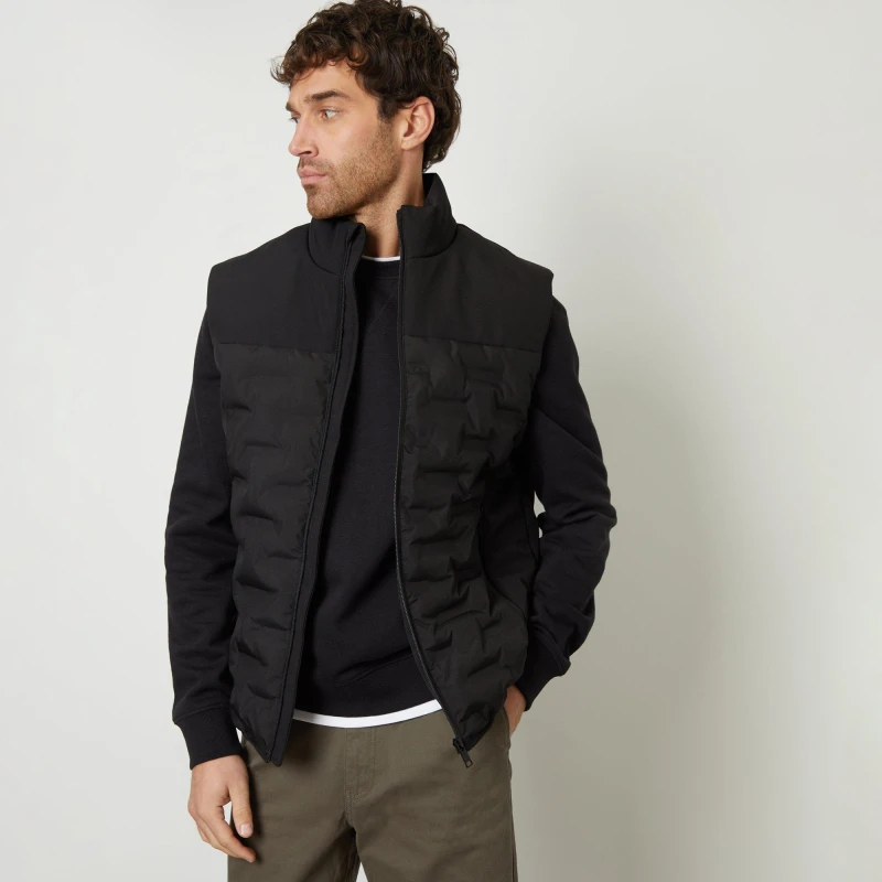 Image of Threadbare Quilted Panel Funnel Neck Gilet - Black L