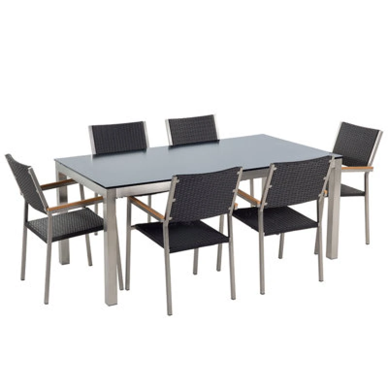 Image of Beliani Garden Dining Set 6 Seater Grosseto Tempered Glass Black