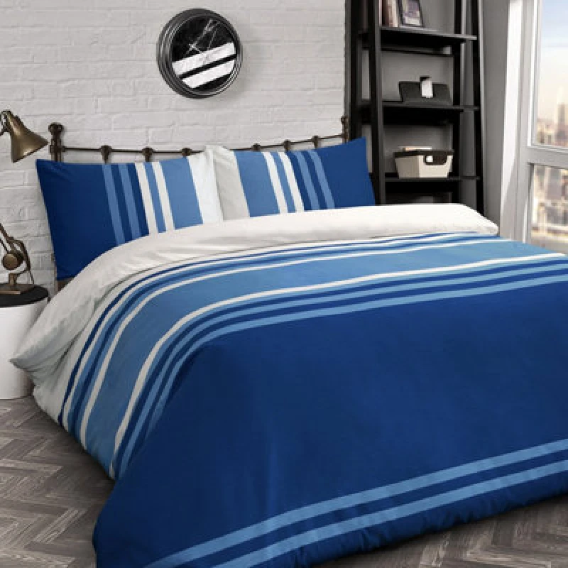 Image of Velosso Chic Striped Bedding Set With Pillowcase, Cotton Blend Duvet Cover, Breathable And Durable Bed Linen - Blue