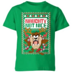 Image of Looney Tunes Tasmanian Devil Knit Kids Christmas T-Shirt - Kelly Green - 3-4 Years