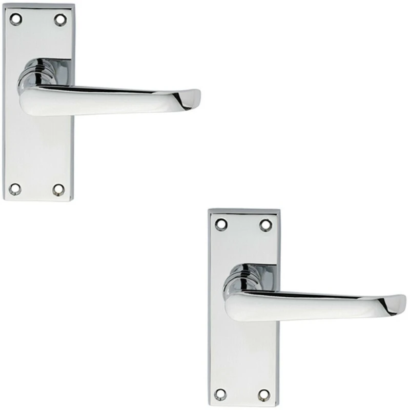 Image of Loops 2x PAIR Straight Victorian Handle on Latch Backplate 150 x 42mm Polished Chrome Multi