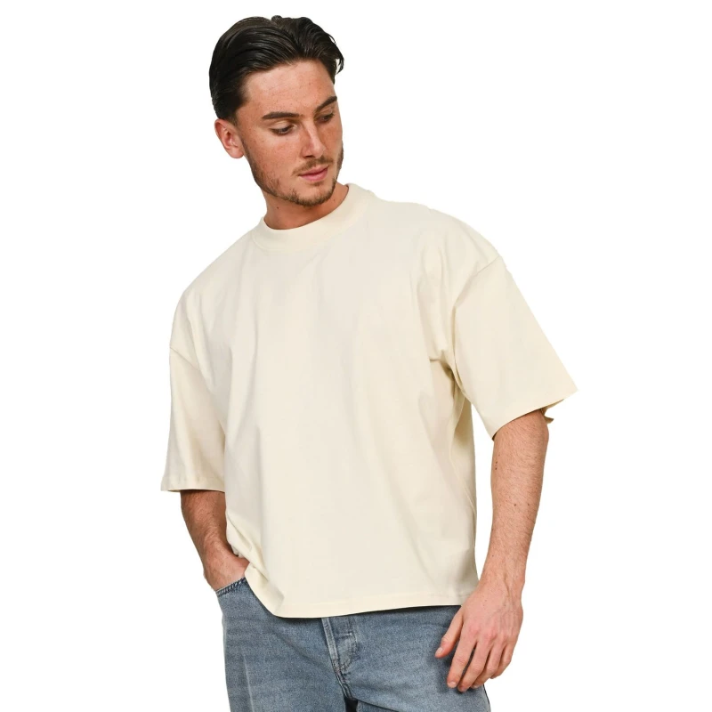 Image of Casual Classics Mens Combed Ringspun Cotton Boxy Oversized T-Shirt in Stone Size: XS Stone Male XS
