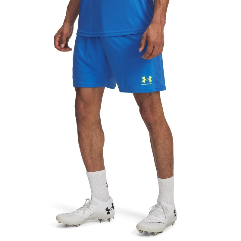 Image of Under Armour Challenger Knit Shorts Blue Atlantis/High Vis Yellow S