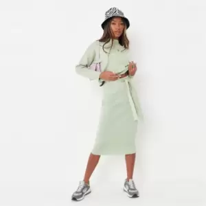 Image of Missguided Knitted Tie Waist Midi Skirt - Green