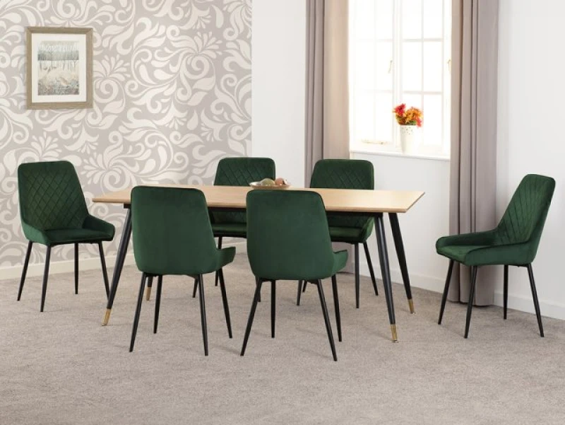 Image of Seconique Hamilton 180cm Dining Table with 6 Avery Green Velvet Dining Chairs
