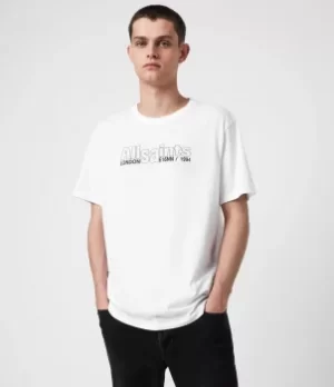 Image of AllSaints Mens Hollowpoint Crew T-Shirt, Optic White, Size: XXL