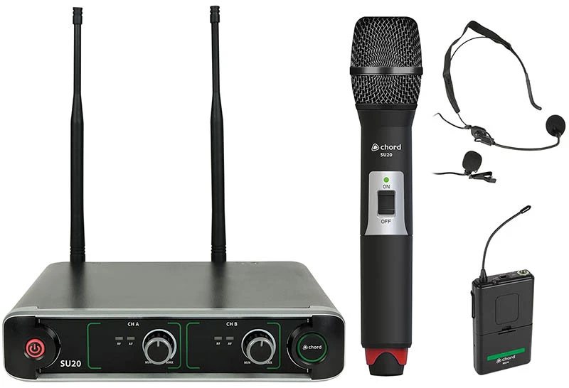 Image of Citronic Citronic SU20 Dual UHF Combo Microphone Set 863.42 & 864.3 Red + Green AVS-217696
