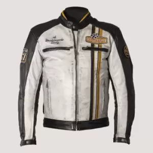 Image of Helstons Indy Rag Leather Black White Yellow Motorcycle Jacket M