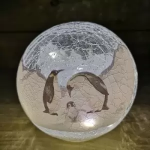 Image of Samuel Alexander - 15cm Festive Christmas LED Crackle Effect Glass Penguin Scene Ball