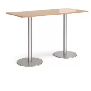 Image of Monza rectangular poseur table with flat round brushed steel bases 1800mm x 800mm - beech