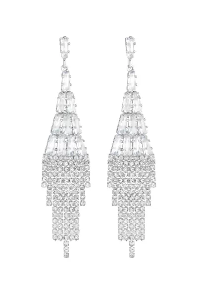 Image of Silver Plated Crystal Baguette And Diamante Drop Earrings