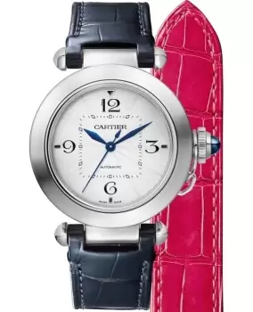 Image of Cartier Pasha 35mm Silver Dial Leather Strap Womens Watch WSPA0012 WSPA0012