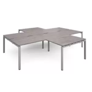Image of Adapt back to back 4 desk cluster 3200mm x 1600mm with 800mm return desks - silver frame and grey oak top