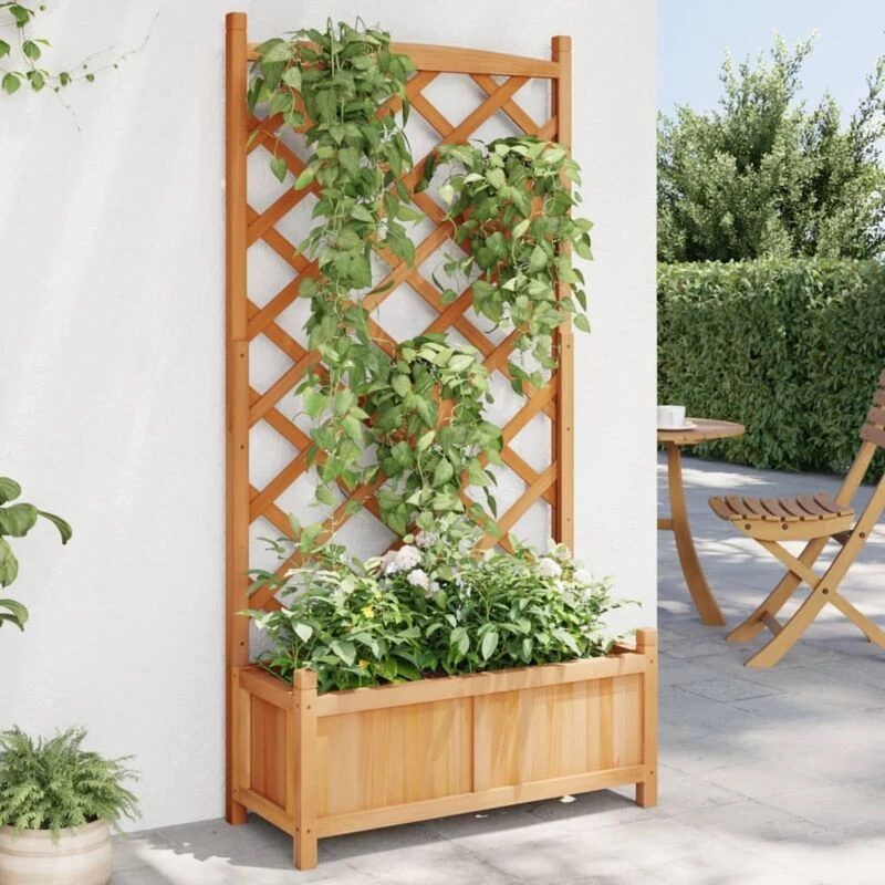 Image of vidaXL Planter w/ Trellis Brown Solid Wood Fir, Brown 365488