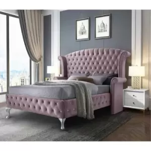Image of President Upholstered Beds - Plush Velvet, King Size Frame, Pink - Pink