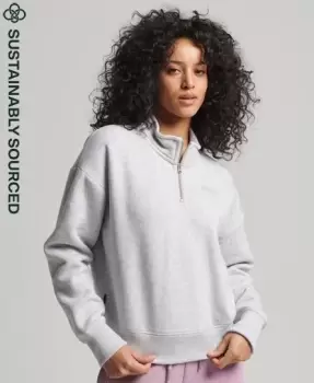 Image of Superdry Womens Organic Cotton Vintage Logo Henley Sweatshirt Light Grey / Glacier Grey Marl - Size: 12