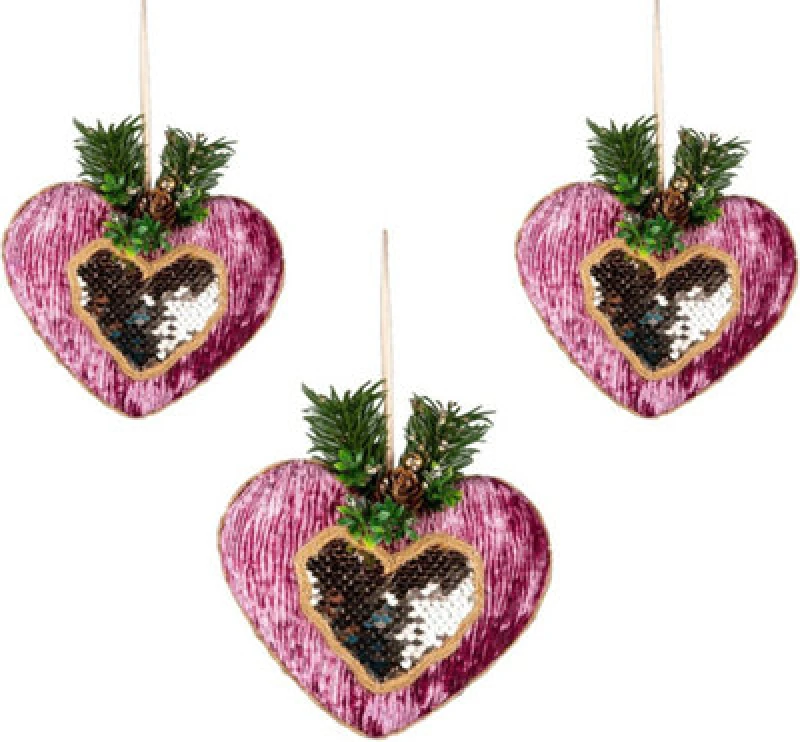 Image of Shatchi Pink Burgundy Heart 16.5Cm - Christmas Tree Hanging Decorations Ornaments Fairy Tale Themed,3Pcs