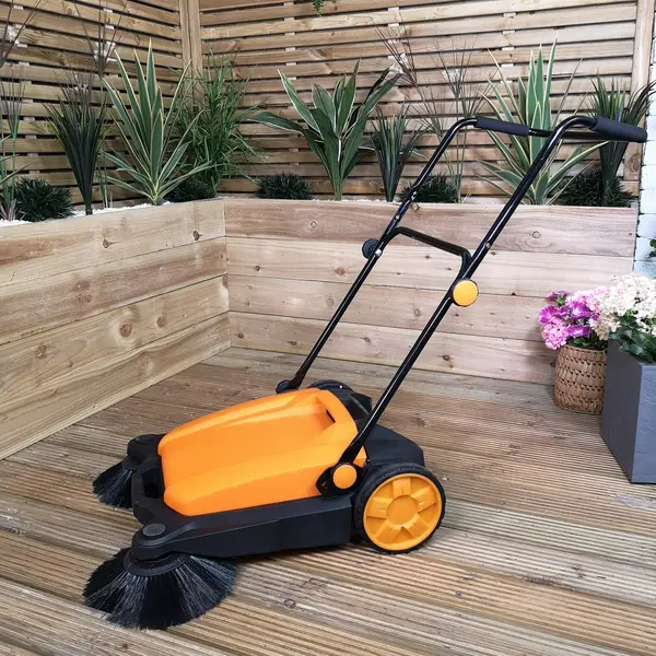 Image of 16 Litre Indoor Outdoor Twin Brush Garden Patio Floor Sweeper