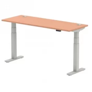 Image of Air 1600/600 Beech Height Adjustable Desk with Cable Ports with Silver Legs