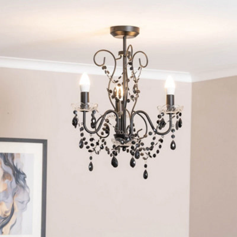 Image of ValueLights Viscount 3 Way Jewel Chandelier Ceiling Pendant Light Black