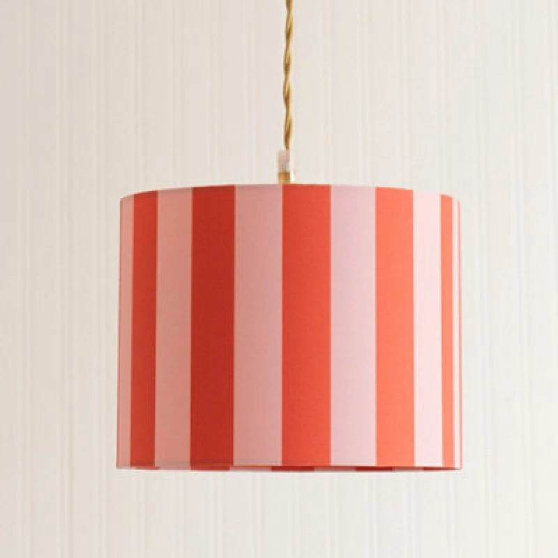 Image of ValueLights ValueLights Callie Colour Clash Orange and Pink Stripe Fabric Drum Lamp Shade Size: Small Multi Small Unisex 5016529272489