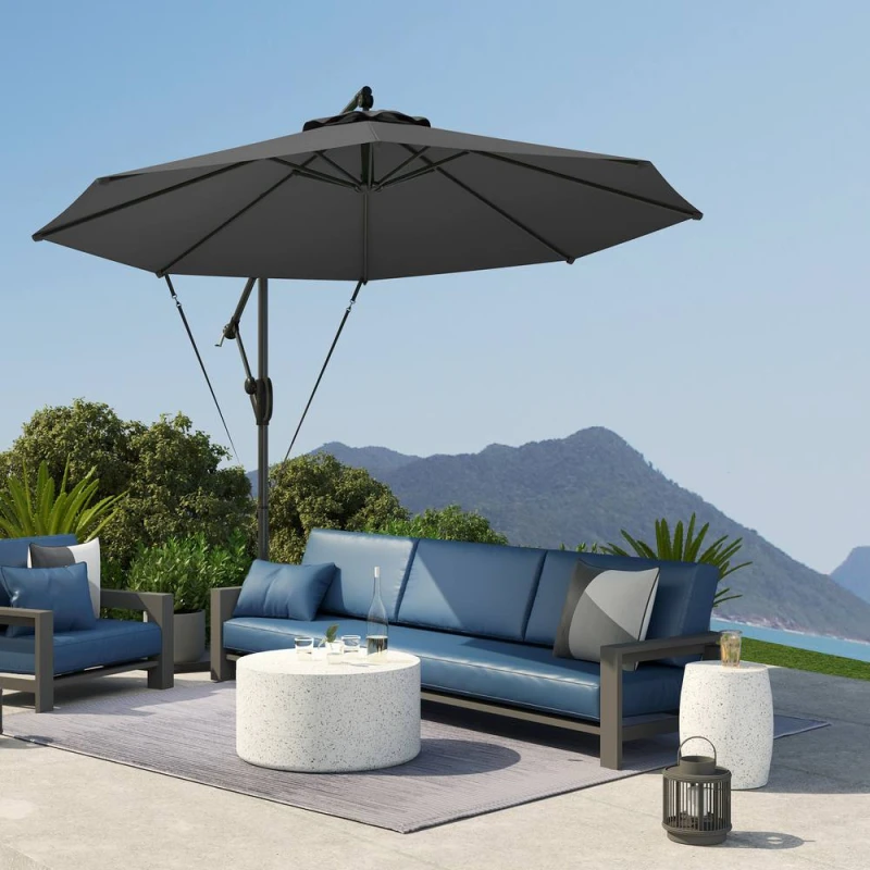 Image of Outsunny 3(m) Cantilever Banana Parasol with Cover Wind Strap UPF50+Grey 84D-422V00GY