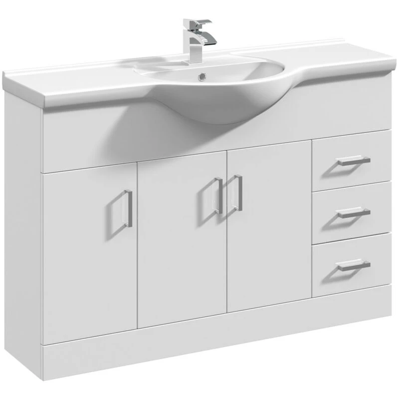 Image of Mayford 3 Door 3 Drawer Vanity Unit with Round Basin Gloss White
