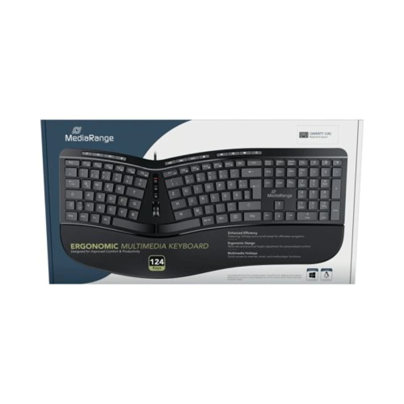 Image of MediaRange Ergonomic Multimedia Keyboard Wired Black MROS120-UK